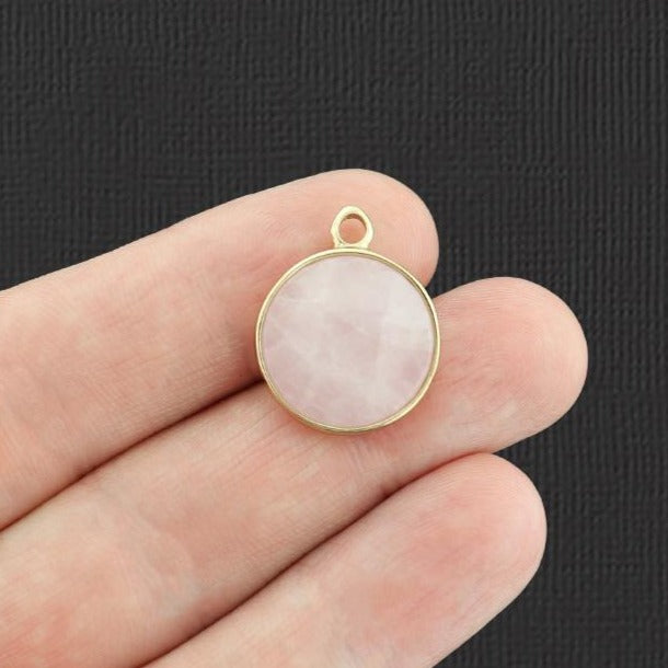 Natural Rose Quartz Faceted Round Gemstone Pendant 2 Sided - GEM070