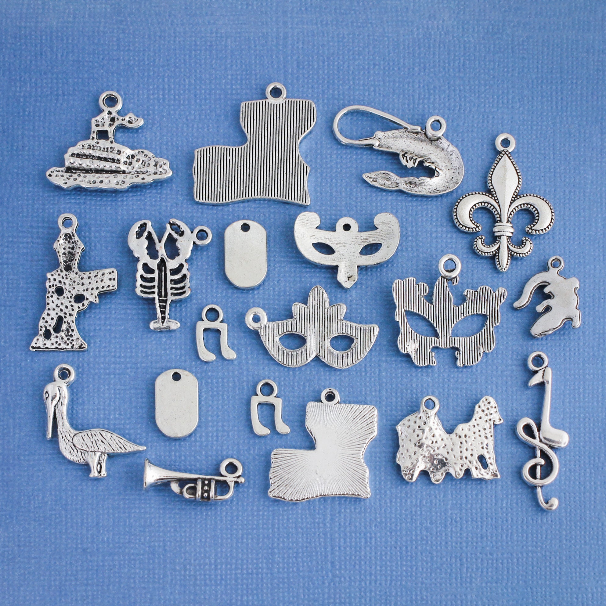 New Orleans Deluxe Charm Collection Antique Silver Tone 19 Different Charms - COL162