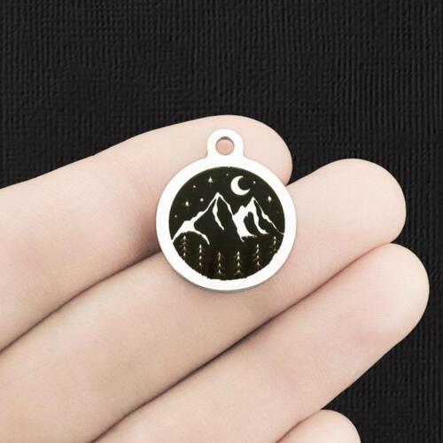 Nighttime Mountain Scene Stainless Steel Charms - BFS001-6243