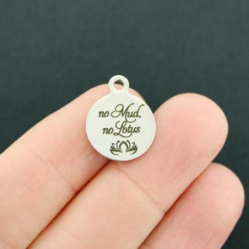 No Mud No Lotus Stainless Steel Small Round Charms - BFS002-3429