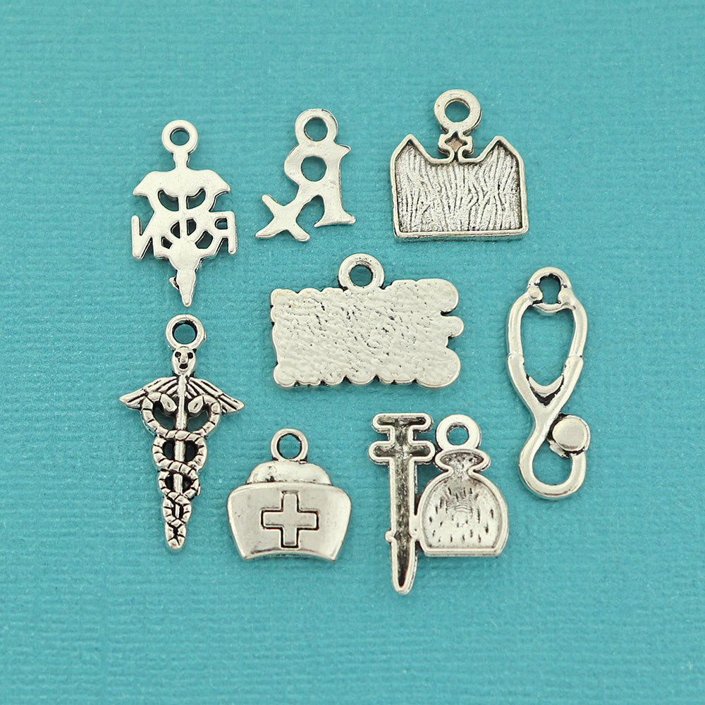 Nurse Charm Collection Antique Silver Tone 8 Different Charms - COL012