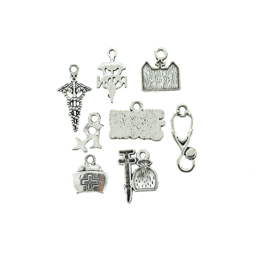Nurse Charm Collection Antique Silver Tone 8 Different Charms - COL012