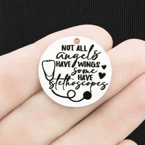 Nurse Stainless Steel 25mm Round Charms - Not all angels have wings some have stethoscopes - BFS009-6544