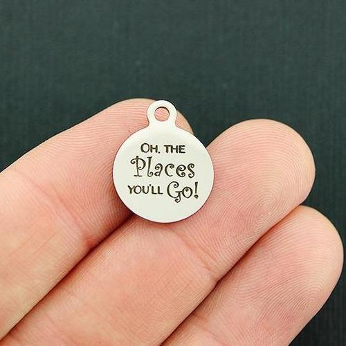 Oh, the places Stainless Steel Small Round Charms - you'll go! - BFS002-4733