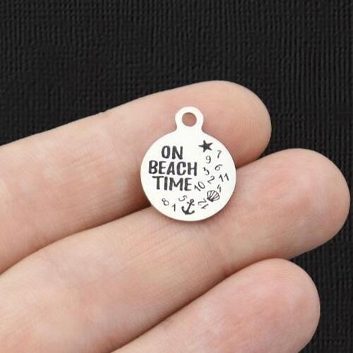 On beach time Stainless Steel Small Round Charms - BFS002-5738