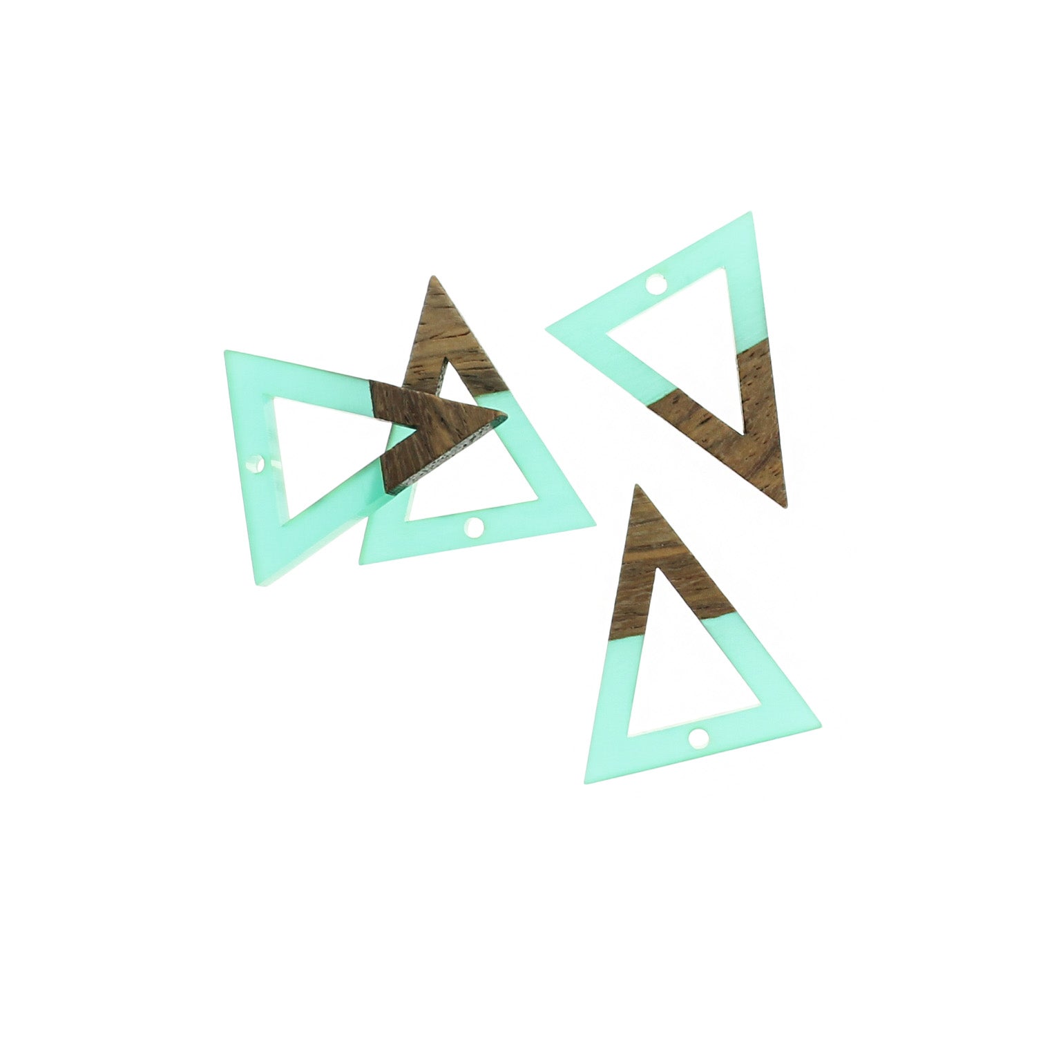 Breloque Triangle Ouvert Bois Naturel et Résine Turquoise 27mm - WP167