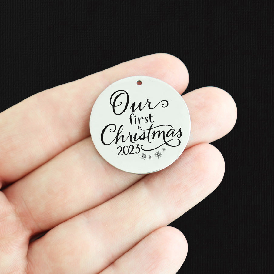Our First Christmas 2023 Stainless Steel 30mm Round Charms - BFS010-6354