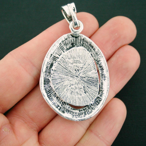 Charm ovale argenté antique avec imitation turquoise - SC7110