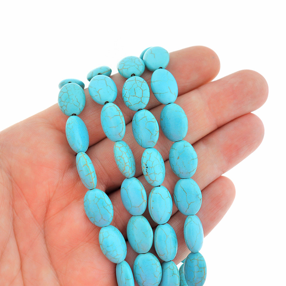 Perles Turquoise Synthétiques Ovales 13mm x 10mm - Turquoise - 1 Rang 30 Perles - BD2472
