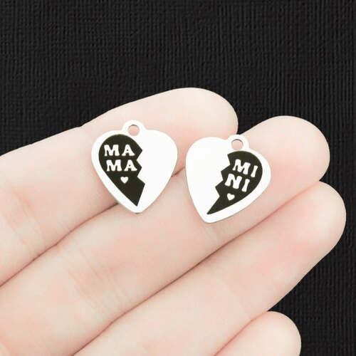 Pair of Stainless Steel Small Heart Charms - Mama Mini - BFS012-6673