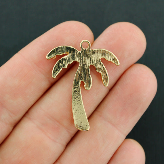 Palm Tree Gold Tone Enamel With Imitation Pearls Charm - E636