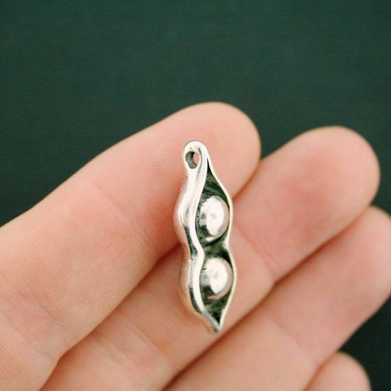 Pea Pod Antique Silver Tone Charm 3D - SC6669