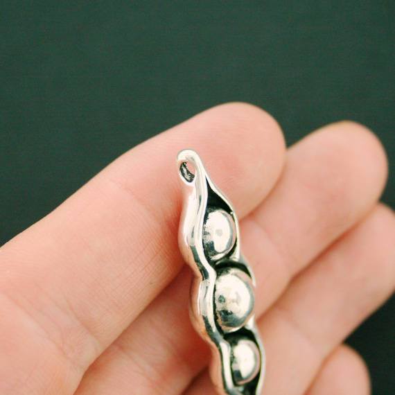 Pea Pod Antique Silver Tone Charms 3D - SC4152