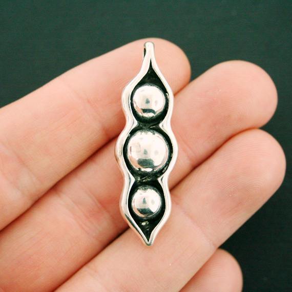 Pea Pod Antique Silver Tone Charms 3D - SC4152
