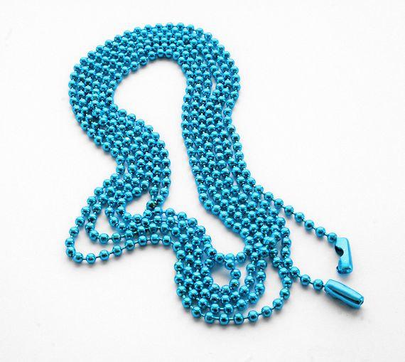 Collier chaîne boule ton bleu paon 27" - 2mm - 2 colliers - C06