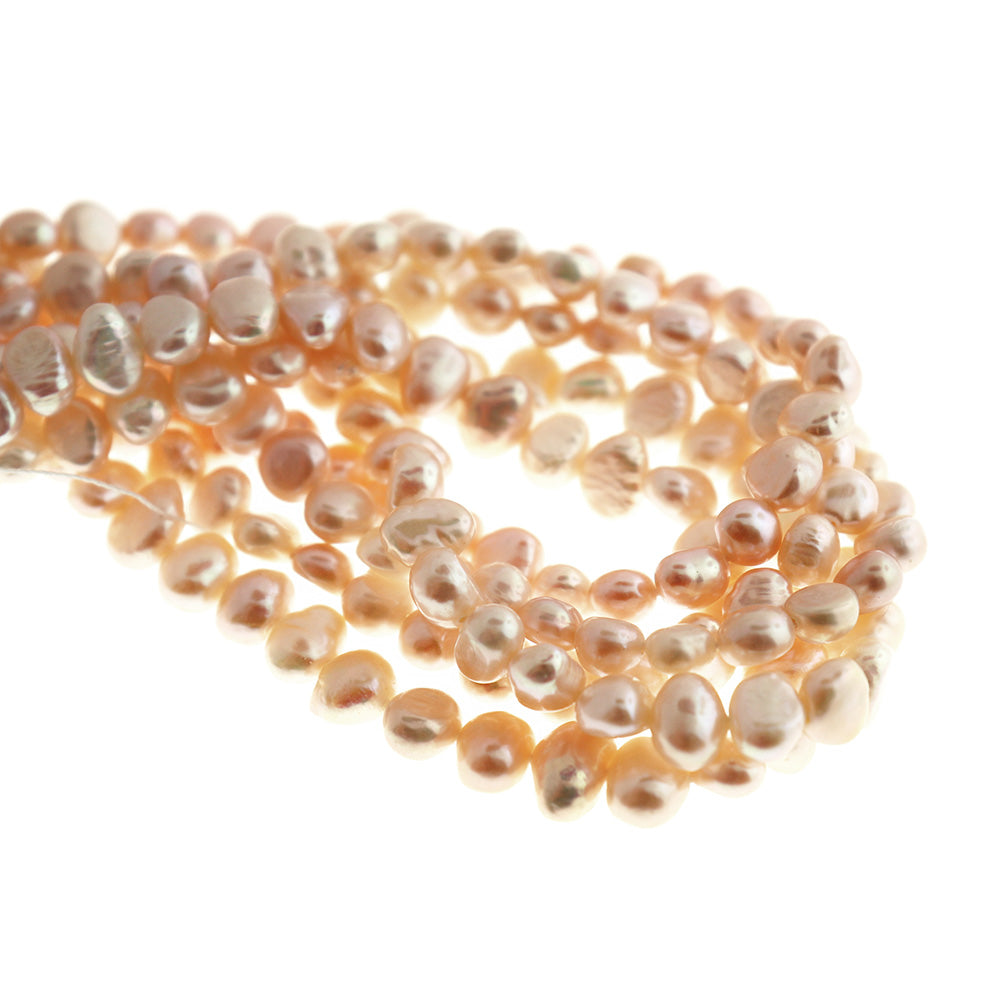 Pebble Glass Beads 4mm x 6mm - Pale Pink Imitation Pearl - 1 Strand 60 Beads - BD2786