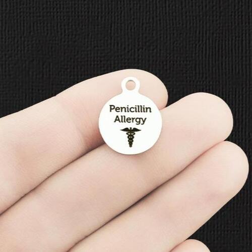 Penicillin Allergy Stainless Steel Small Round Charms - BFS002-6454