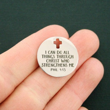 Phil 4:13 Breloques en croix en acier inoxydable - Je peux tout par le Christ qui me fortifie - BFS023-1156