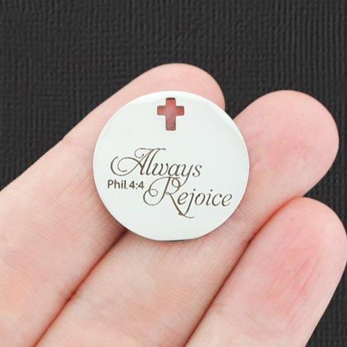 Phil 4:4 Stainless Steel Cross Charms - Always Rejoice - BFS023-5143