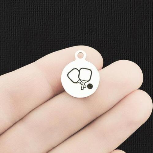 Pickleball Stainless Steel Small Round Charms - BFS002-5945