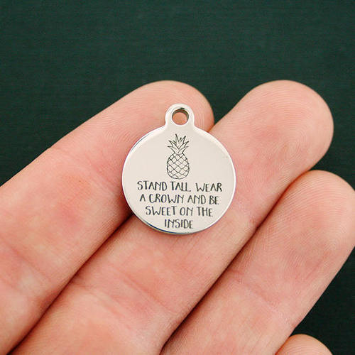 Breloques en acier inoxydable ananas - Tenez-vous debout, portez une couronne et soyez doux à l'intérieur - BFS001-2292