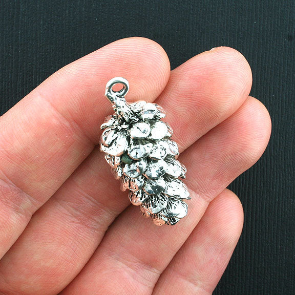 Pinecone Antique Silver Tone Charm 3D - SC3593