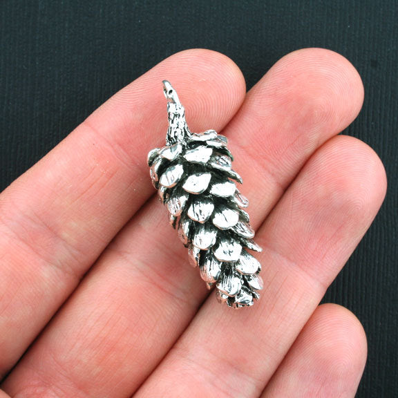 Pinecone Antique Silver Tone Charm 3D - SC3593