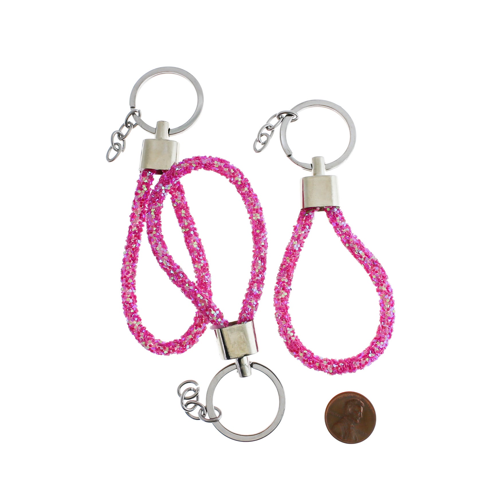 Pink Glitter Imitation Leather Keychain - 85mm x 15mm - 1 Keyring - Z327