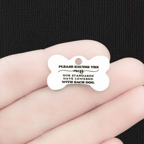 Veuillez excuser les breloques en os de chien en acier inoxydable - le désordre. Nos normes ont baissé avec chaque chien - BFS020-6648