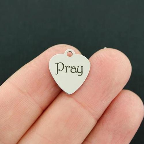 Pray Stainless Steel Small Heart Charms - BFS012-2558