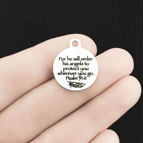 Psalm 91:11 Stainless Steel Charms - For he will order his angels to protect you wherever you go - BFS001-6376