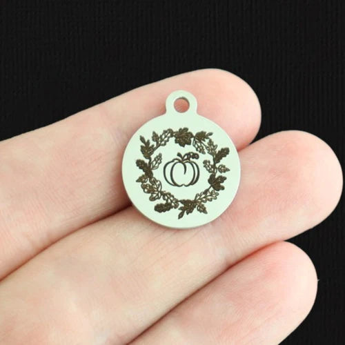 Pumpkin Fall Wreath Stainless Steel Charms - BFS001-7901