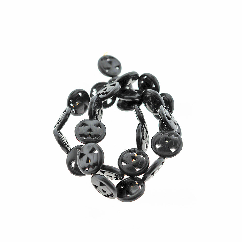 Pumpkin Synthetic Turquoise Beads 15mm x 3mm - Black - 1 Strand 26 Beads - BD222