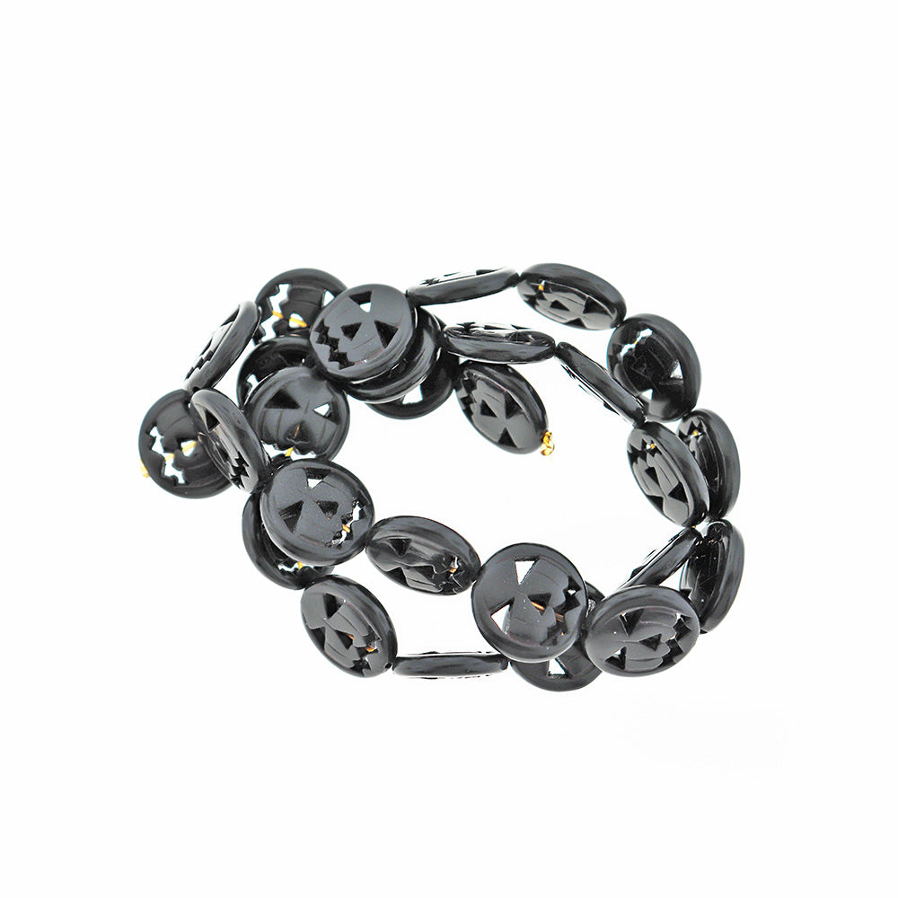 Pumpkin Synthetic Turquoise Beads 15mm x 3mm - Black - 1 Strand 26 Beads - BD222