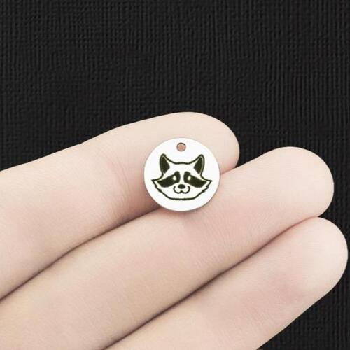 Raccoon Stainless Steel 13mm Round Charms - BFS007-6068