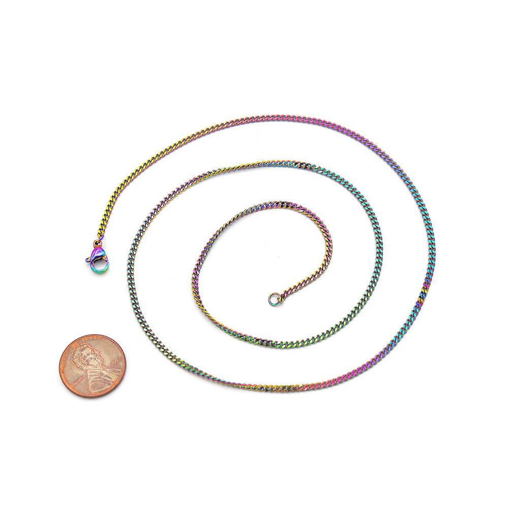 Collier chaîne gourmette en acier inoxydable plaqué arc-en-ciel 22"- 3mm - 1 collier - N174