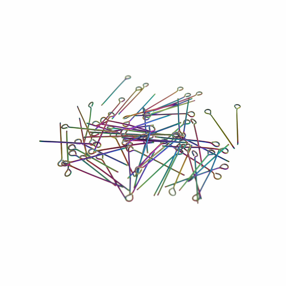 Rainbow Electroplated Stainless Steel Eye Pins - 25mm - 10 Pieces - PIN029