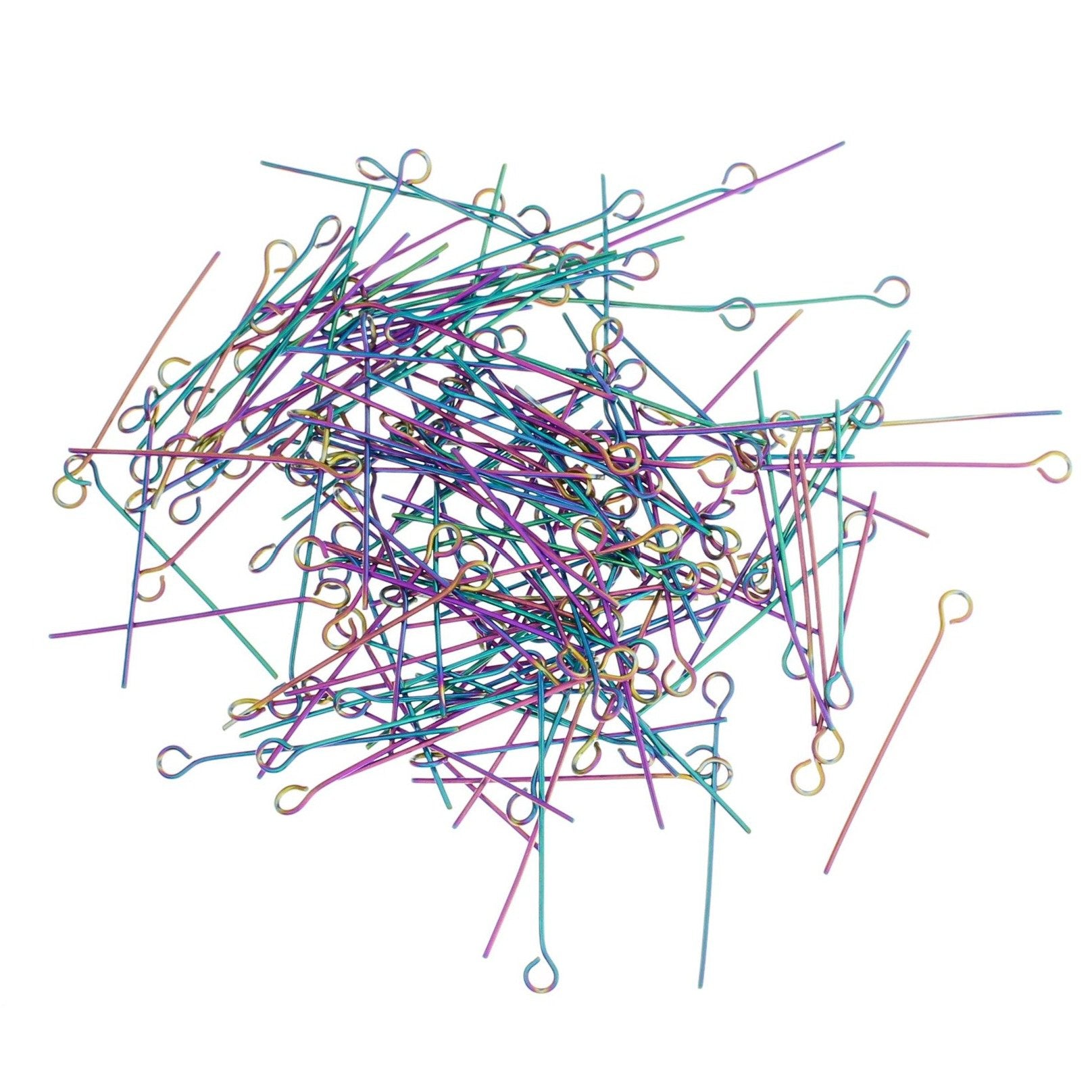 Rainbow Electroplated Stainless Steel Eye Pins - 30mm - 50 Pieces - PIN027