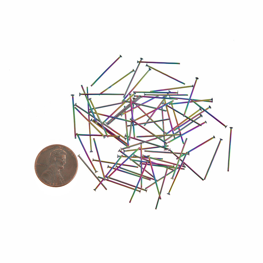 Rainbow Electroplated Stainless Steel Flat Head Pins - 20mm - 50 Pieces - PIN023