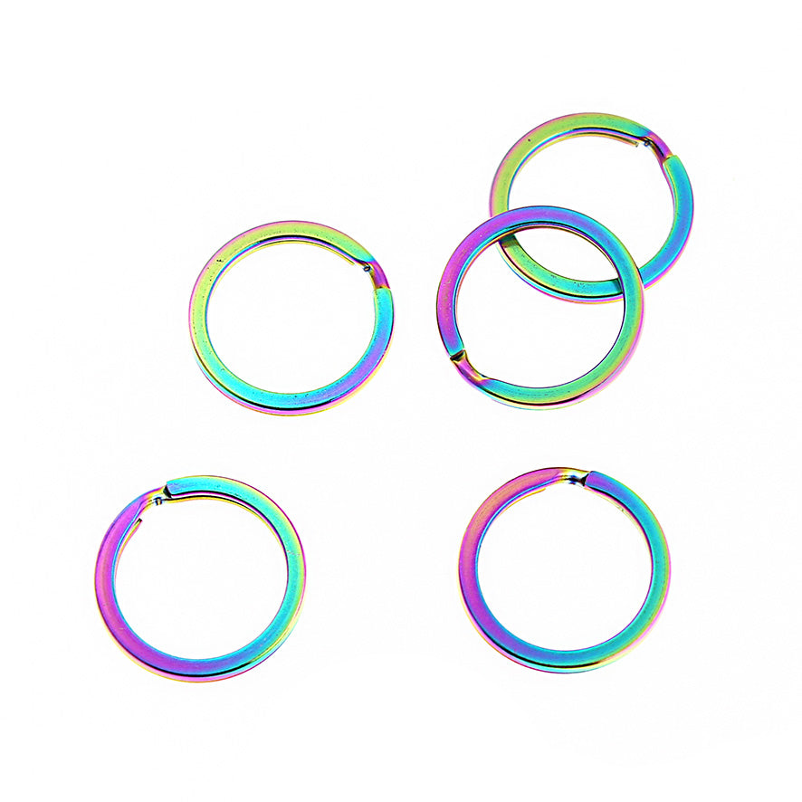 Rainbow Electroplated Stainless Steel Key Rings - 25mm - 5 Pieces - Z1640