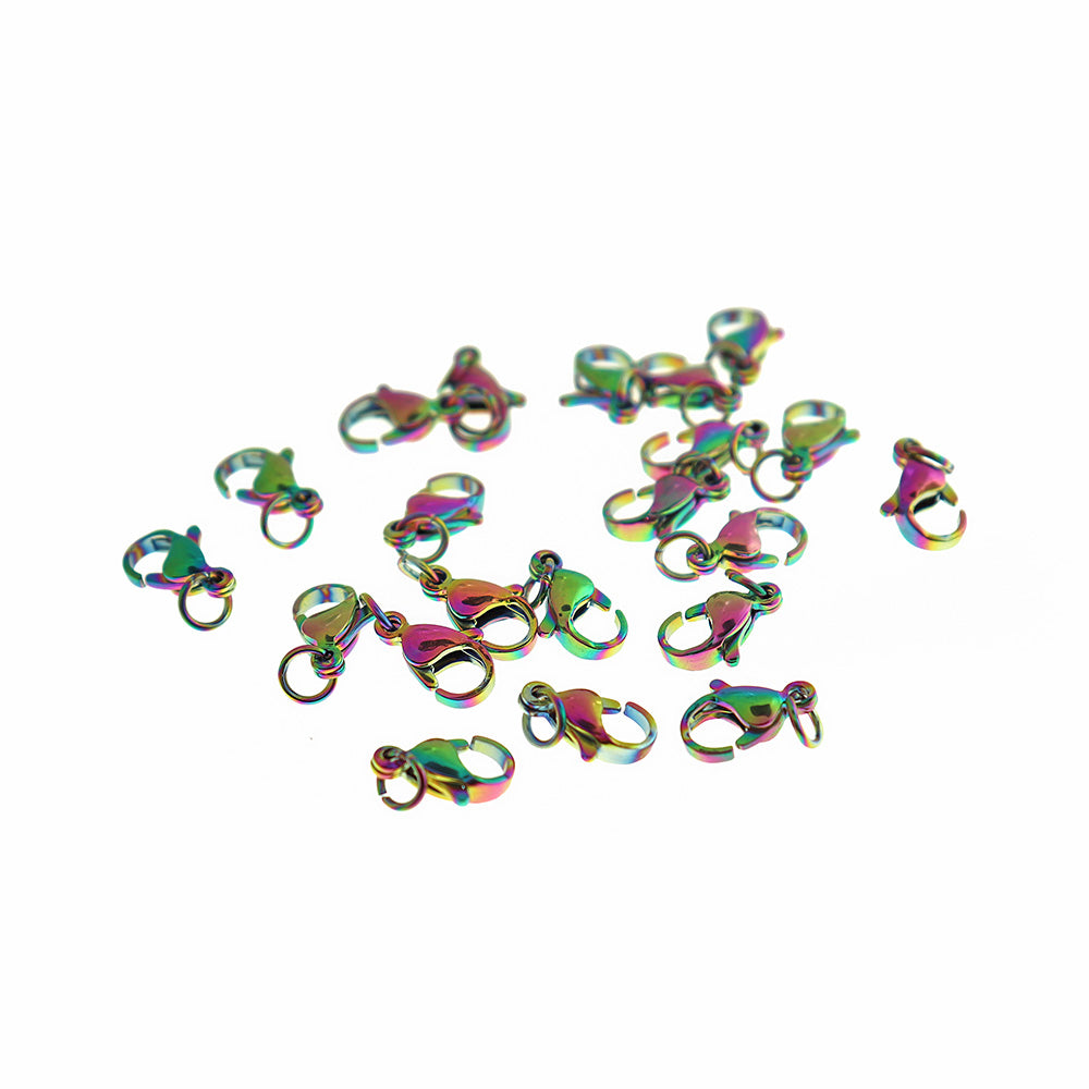 Fermoirs mousqueton en acier inoxydable galvanisé arc-en-ciel 12 mm x 7 mm - 10 fermoirs - FF303