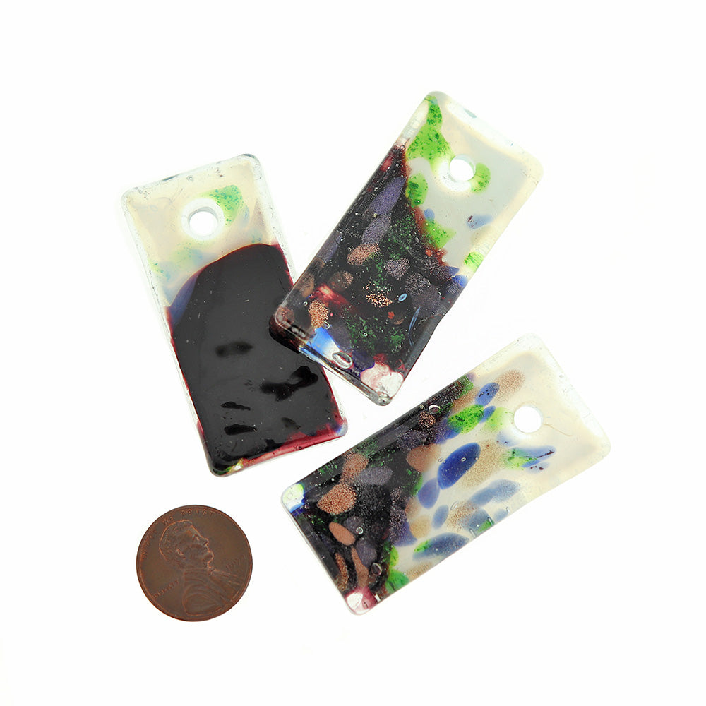 Pendentif en verre rectangle arc-en-ciel 2 côtés - Z1678