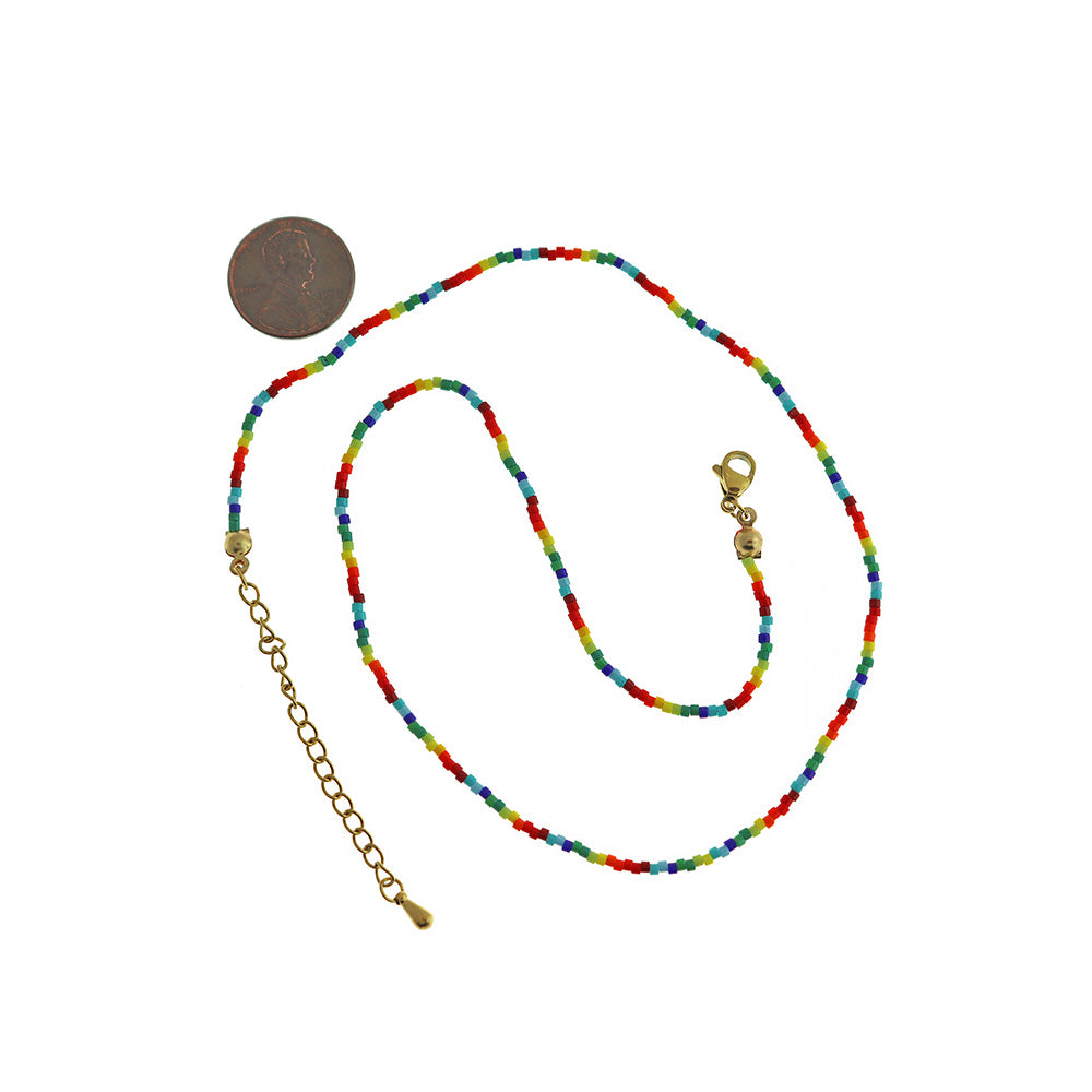 Collier de perles de rocaille arc-en-ciel 16" Plus Extender - 1,3 mm - 1 collier - N331