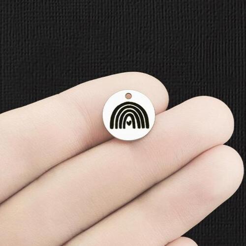 Rainbow Stainless Steel 13mm Round Charms - BFS007-6367