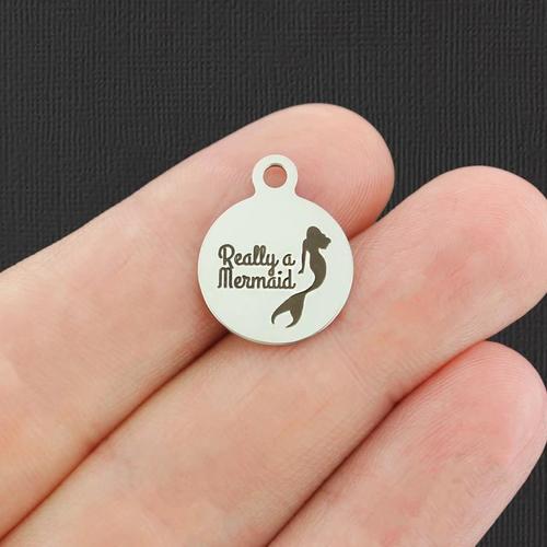 Really a Mermaid Stainless Steel Small Round Charms - BFS002-4843