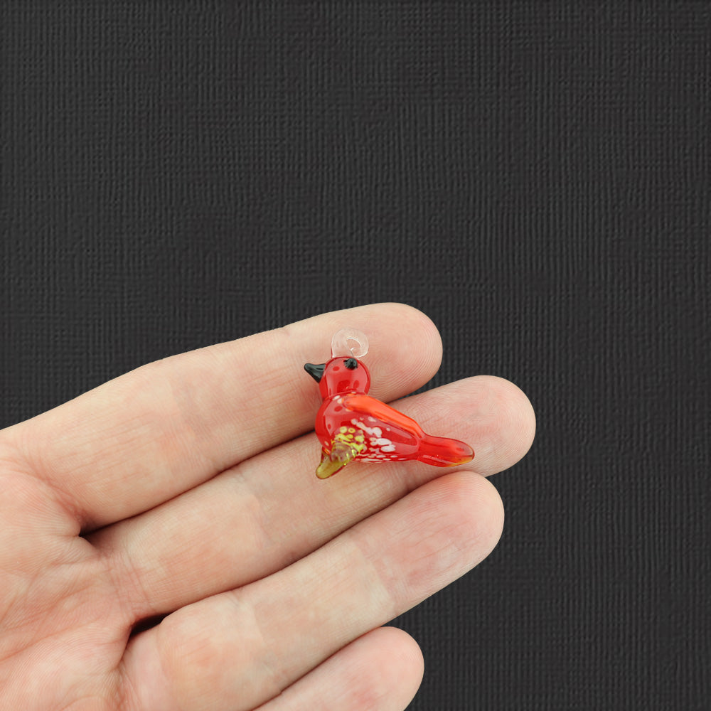 Red Cardinal Bird Lampwork Glass Charm - Z1407