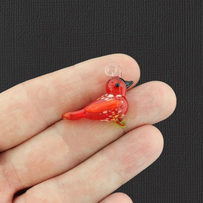 Red Cardinal Bird Lampwork Glass Charm - Z1407