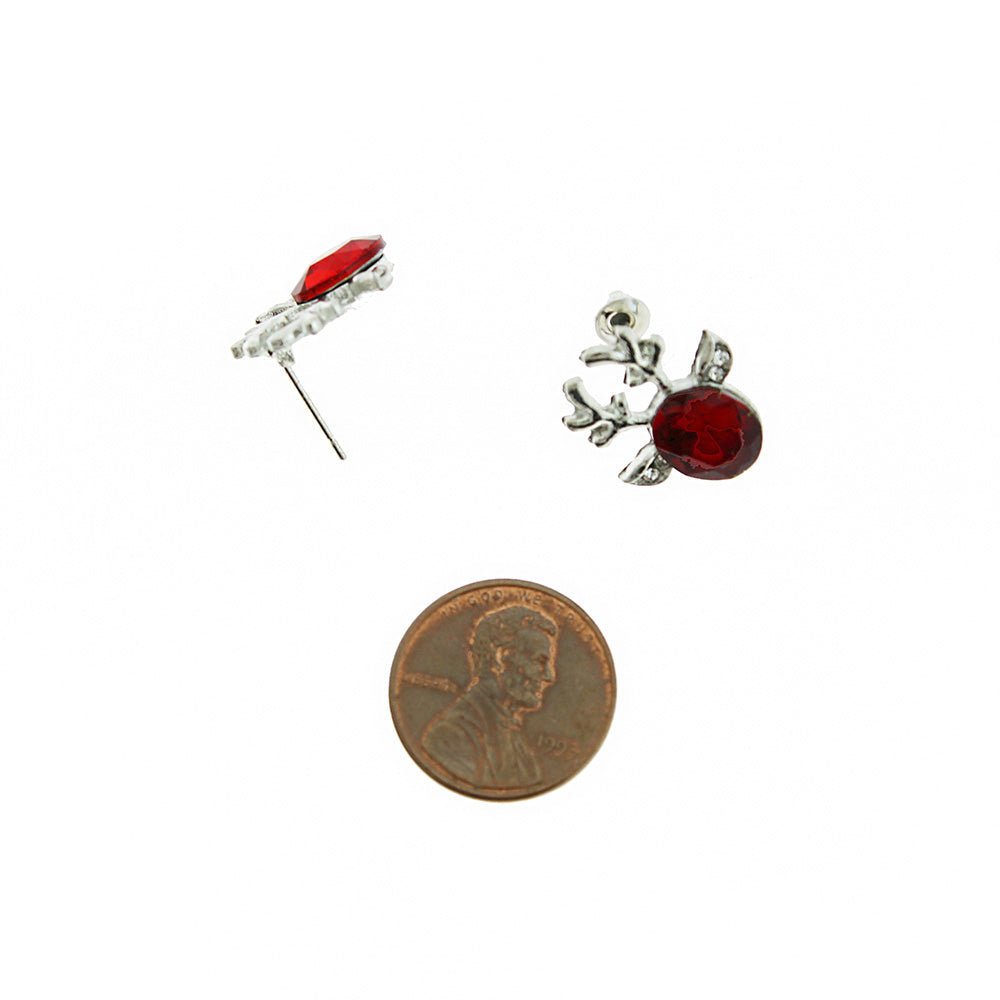 Boucles d'oreilles strass renne rouge - Stud ton argent - 2 pièces 1 paire - Z1620