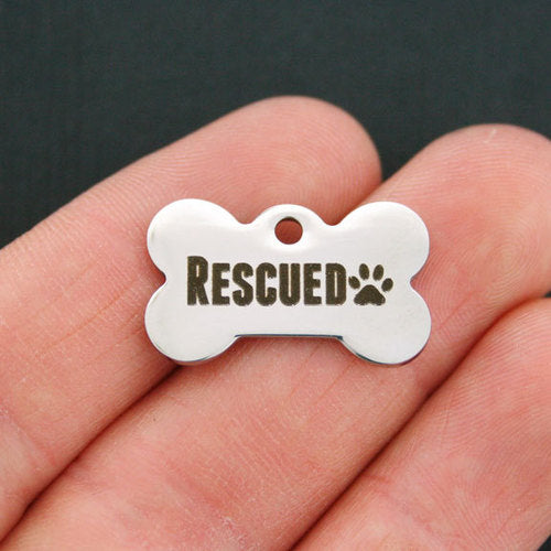 Rescued Stainless Steel Dog Bone Charms - BFS020-0842