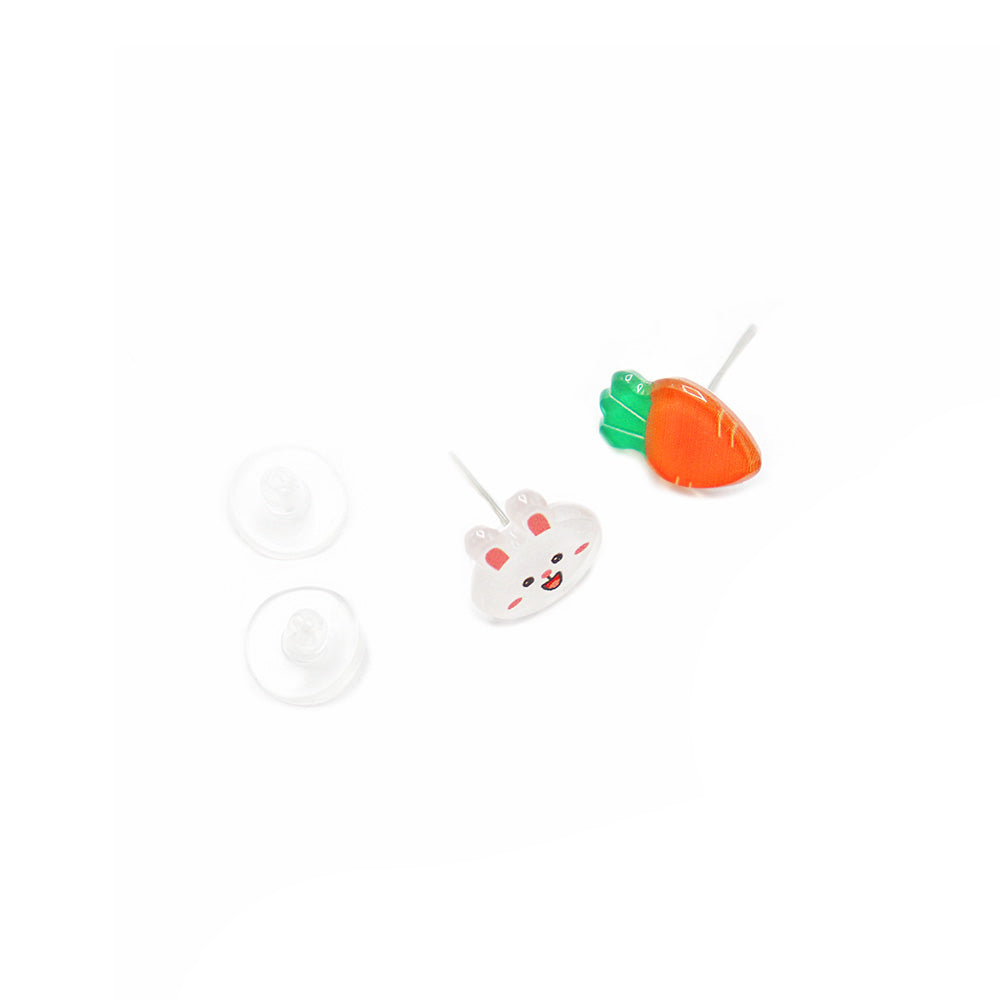 Resin Earring Easter Studs - Carrot and Rabbit - 10mm x 6mm - 2 Pieces 1 Pair - ER254